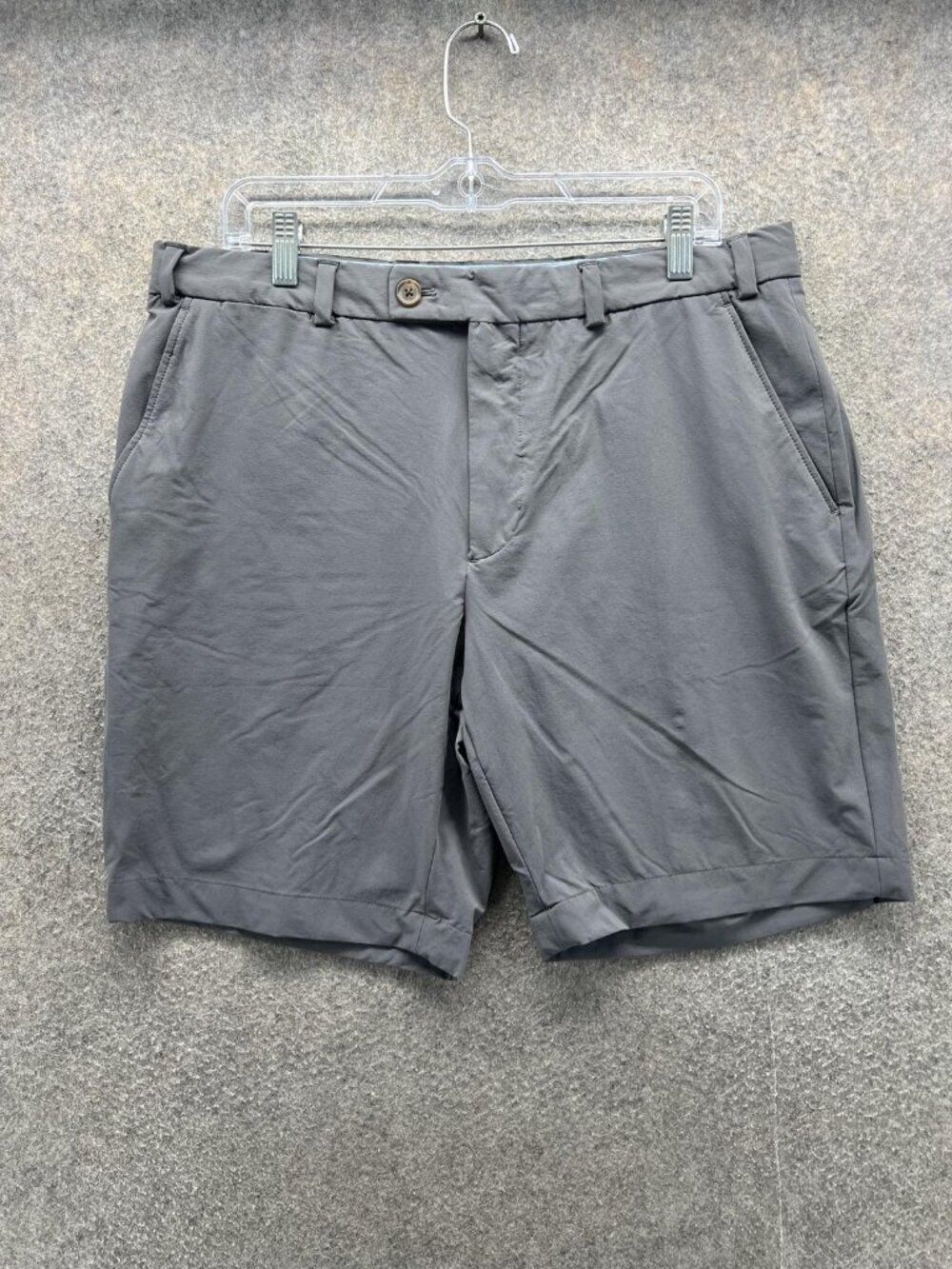Brooks Brothers Red Fleece Shorts Mens 36 Gray Chino Flat Front Stretch Casual